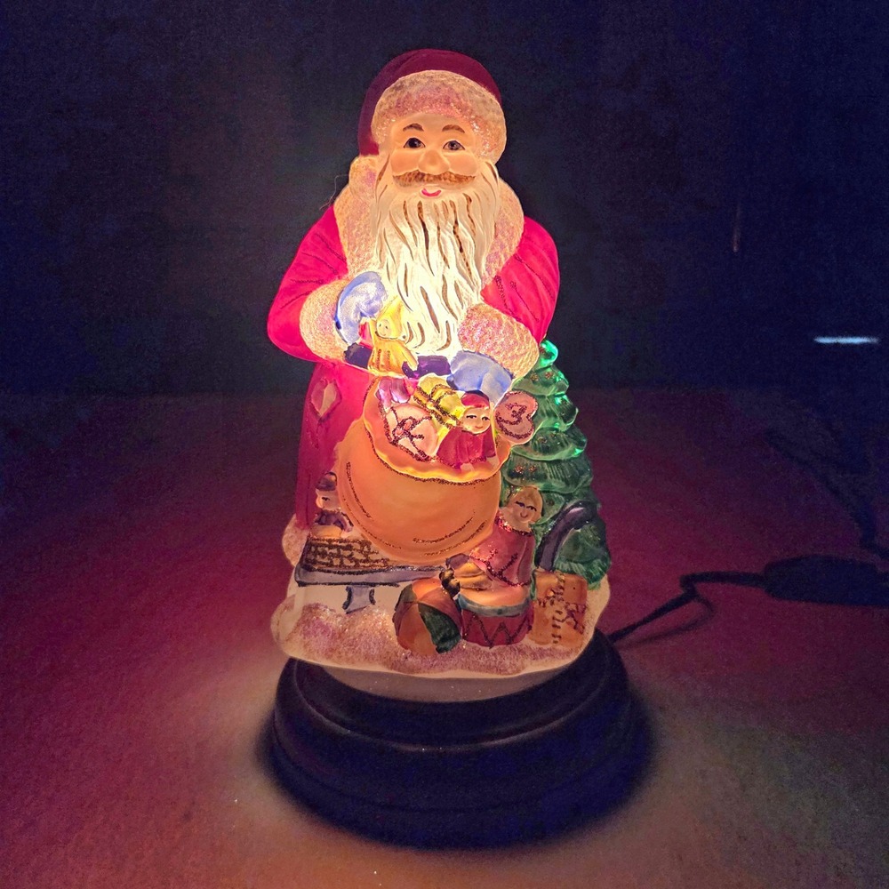 Vintage Merck‎ Old World Santa Claus Bag Toys Glass Lamp 10" Hand Painted Vtg